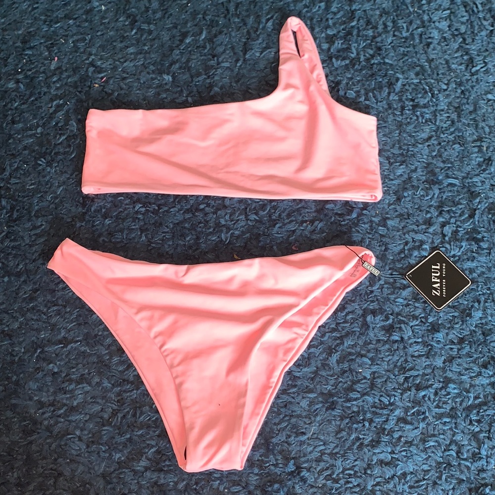 Pink one-shoulder zaful bathing suit size large